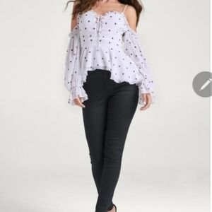 NWOT VENUS POLKA DOT COLD SHOULDER TOP White & Black Top SIZE 20